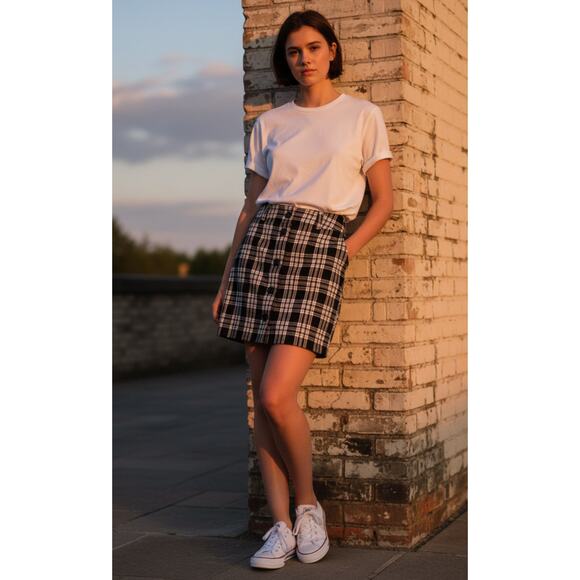 Pendleton Wool Plaid Mini Skirt Button Front Black White Pattern NWT Size 10 - Picture 10 of 10